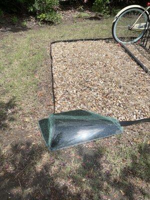 Day 2: Thieves ripped the passenger window out of the car.