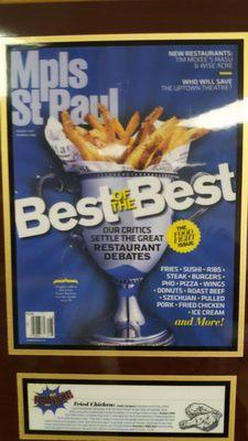 Featured in Mpls-St. Magazine as one of the best places for Fried Chicken!