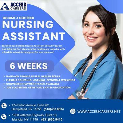 Become a NYS Licensed Certified Nursing Assistant. Day, Evening & Weekend Classes are starting this month. Call for details!
