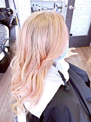 Rose Gold Balayage. Balayage always looks good, mix in some pops of color make it fun!!