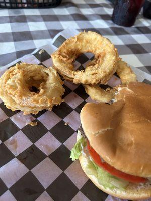 Cheese burger with Onion Rings
