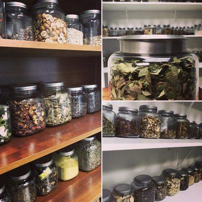 Our fully stocked herb room has over 100 naturally sourced herbal medicinals that can be combined to create a custom formula just for you!