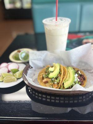Chorizo taco with horchata
