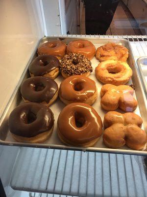 We got the last apple fritter in the back right. Minimal selection. Basic donuts.