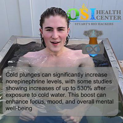 Teenager enjoying cold plunge ice bath at OSI Health Center, Stuart FL -- building resilience, recovery, and wellness for active youth.