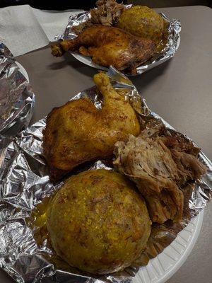 Pernil, chicken, mofongo