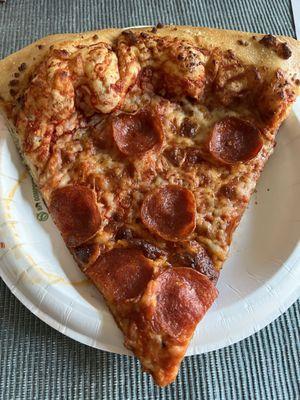 Costco single slice pepperoni pizza. Not much pepperoni!!