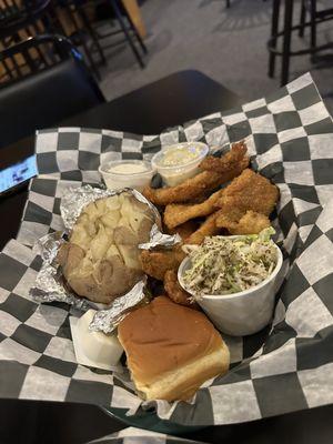 Fish and chips dinner with baked potato instead of french fries