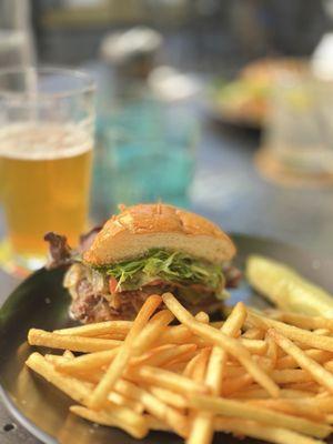 Smash-burger and fries.