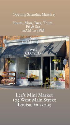 Opening Saturday, March 15, 2024