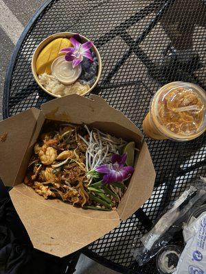 Pad Thai - Shrimp, Mango Sticky Rice, Thai Tea
