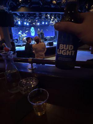 Front stage and beer the waiter said that they only serve drinks not food.