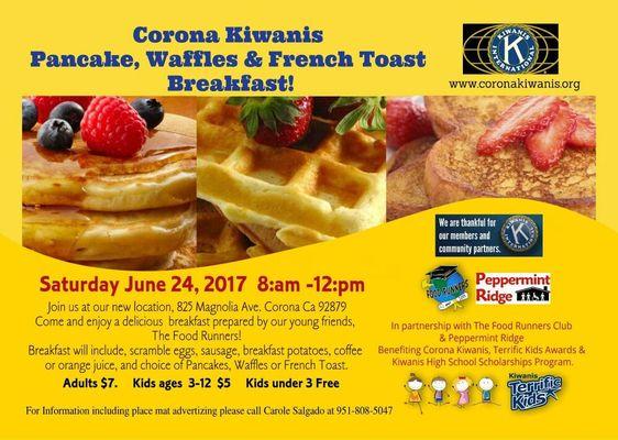 Come join us June 23, for a delicious breakfast prepared and served by Food Runners