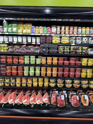 cut and packed fruits, yogurts