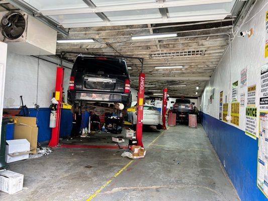 Vehicles being serviced