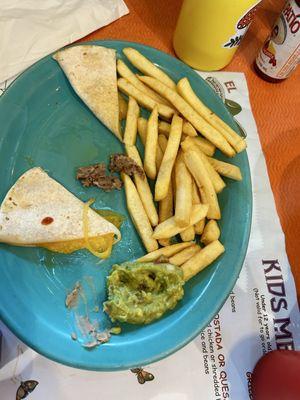 Child's plate quesadilla!  Two pieces devoured immediately!