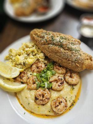 Shrimp and grits with a side of catfish.
