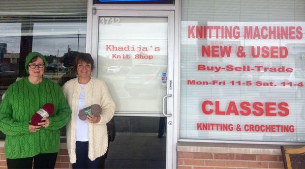 Customers with their sweaters and favorite yarns