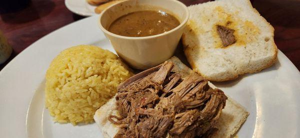 Sloppy Jose with yellow rice and beans.