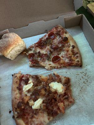 Meat lovers and chicken cream cheese and bacon