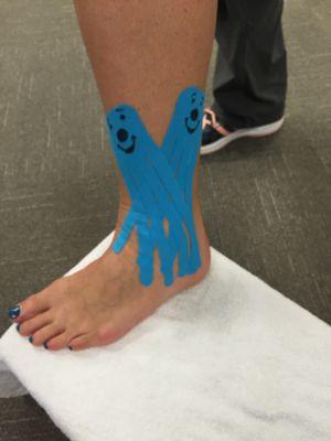 Taping for strengthening, supporting, or less pain in a fun version for children.