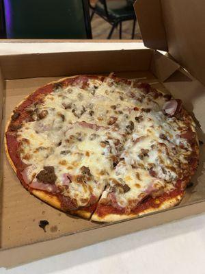 Meat pizza 14 inches.
