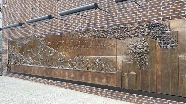 FDNY Memorial Wall, a 56 foot bronze bas-relief Sculpture.