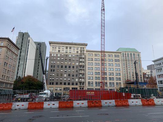 View from front of the building. New hotel to come across the street.