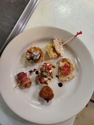 The bacon wrapped scallops was delicious the macaroni cheese ball was to die for The chicken and waffles Melted like butter in my mouth