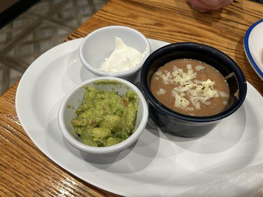 Sides-beans, sour cream and guacamole