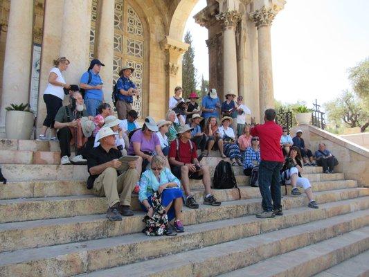 Pastor Zelt leading a group in Israel