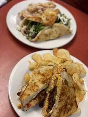 Gyro w/pasta salad & amped Pimento Cheese sandwich. Caramelized onion was a game changer!