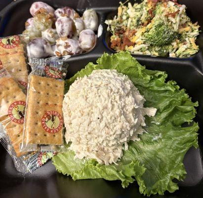 Classic Carol Scoop, crackers, grape salad and broccoli salad