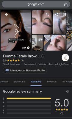 5 stars!! Google reviews