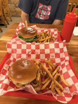 Pollo Beserkr and Hondo Borracho burgers with home cut fries