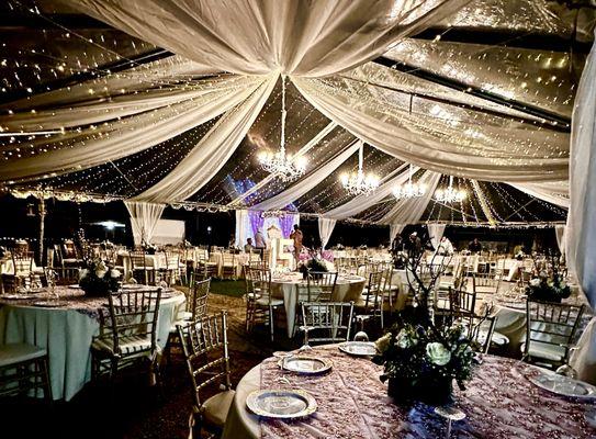 Clear wedding tent twinkle lights