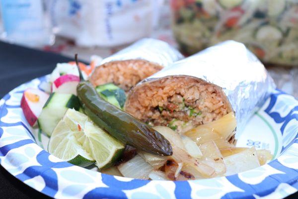 Burrito (choice of meat)
Asada, cheese, Beans, Rice, Onions, Cilantro, Mild Salsa, Sour Cream