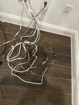 This is the mess I pulled out the wall after they wired for 'whole house audio'