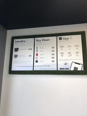 Prices for laundry. Use the app to see prices for dry cleaning.