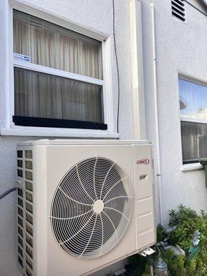 Outside unit with lines covered looking professional on a wall mounted stand