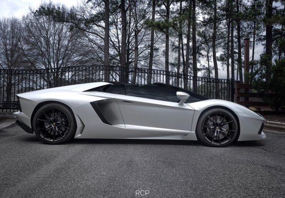 Lamborghini Aventador fully wrapped in Stek Dynoshield Clear Bra.