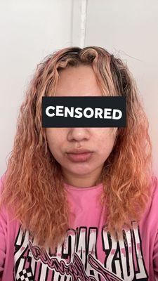 This is how my hair looks after the first wash this happened cause she left me in the blow dryer for almost 2 hours without checking on me