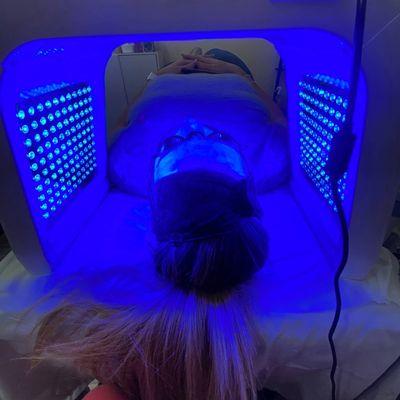 Blue LED light. Non-invasive phototherapy treatment for acne.