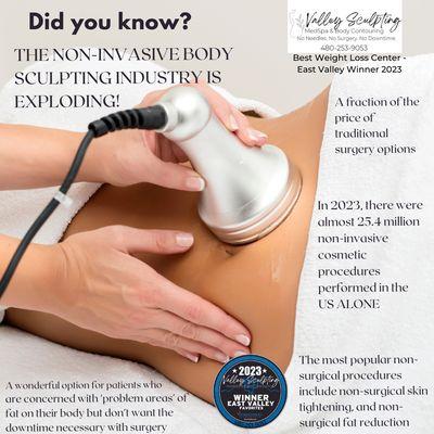 Now offering Non-Invasive Body Sculpting! Slim, tone & contour with zero downtime. Safe, effective & award-winning. #ValleySculpting