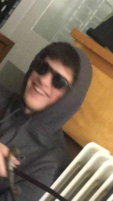 My friend enjoying his steak. He got the Green Onion Veggie Burger Steak. Loved It.