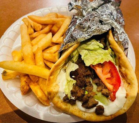Lamb gyro and fries