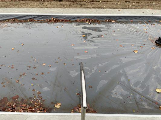 handrail is angled left and not square to pool