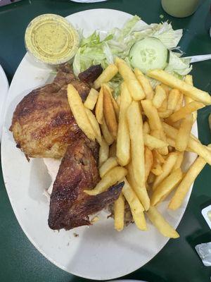 1/2 pollo a la brasa (ensalada y papas fritas)