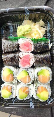 Lunch combo: 2 rolls + miso (salmon avocado roll & tuna roll)