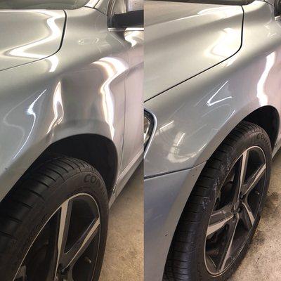 2017 Volvo Fender Repair. 100% Paintless Dent Repair. Repair time: 3 hours